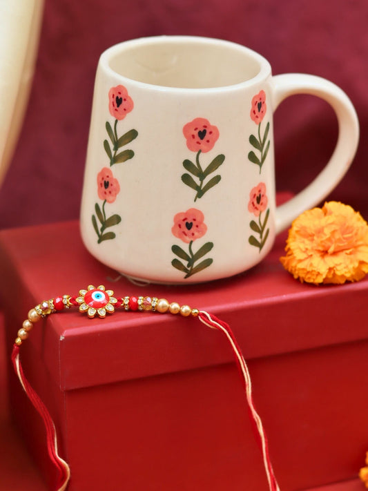 handmade Poppy Flower Mug rakhi Gift Box