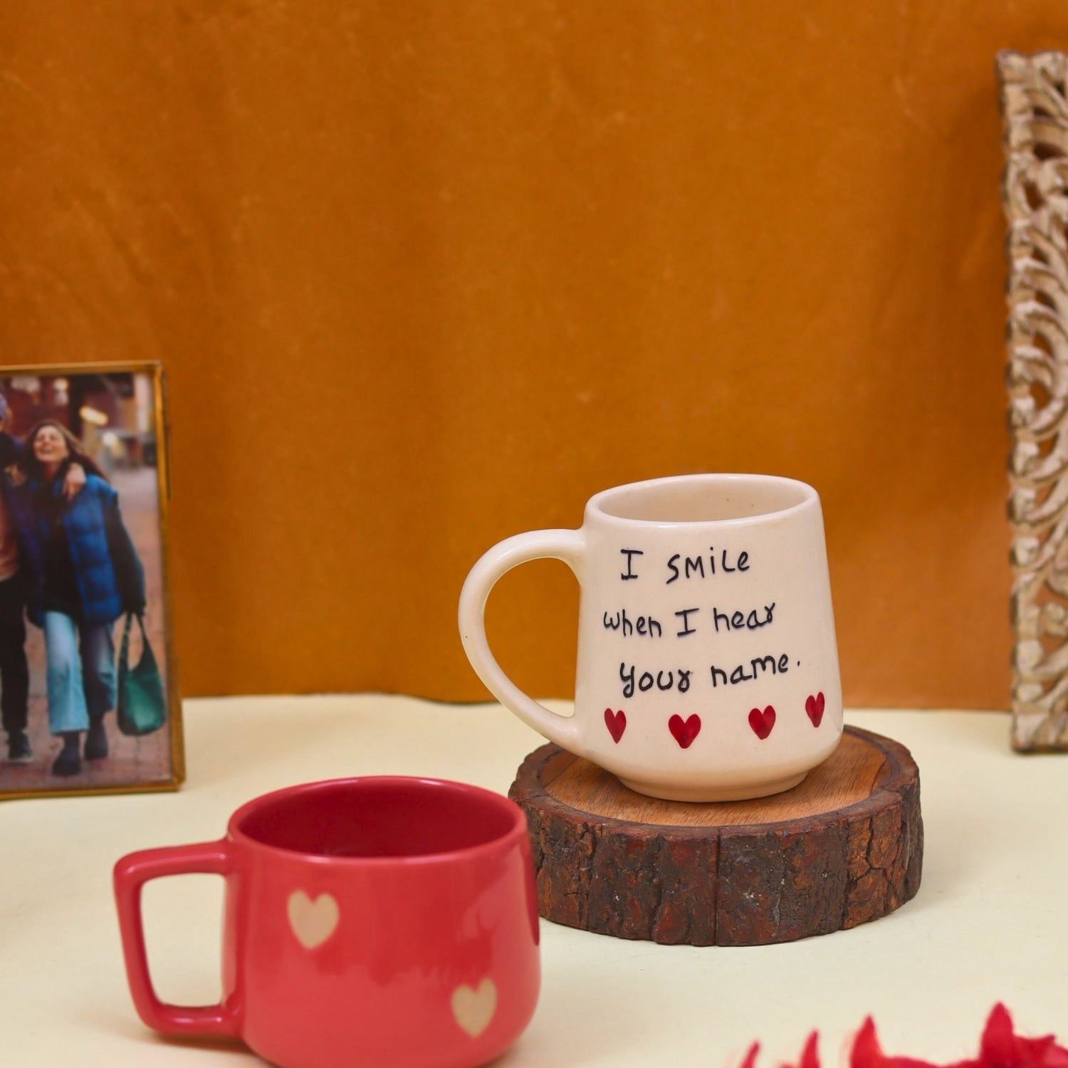 handmade Set of 2 - Heart-throb & I Smile when I hear your name mug combo