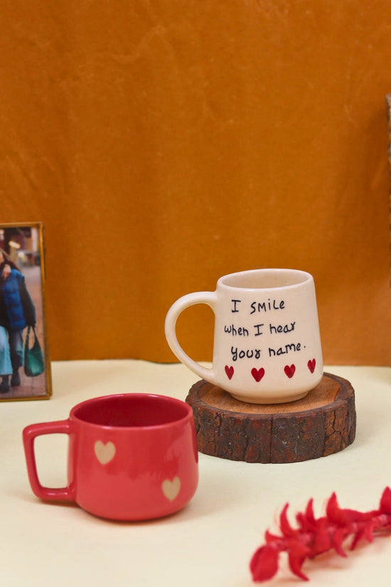 handmade Set of 2 - Heart-throb & I Smile when I hear your name mug combo