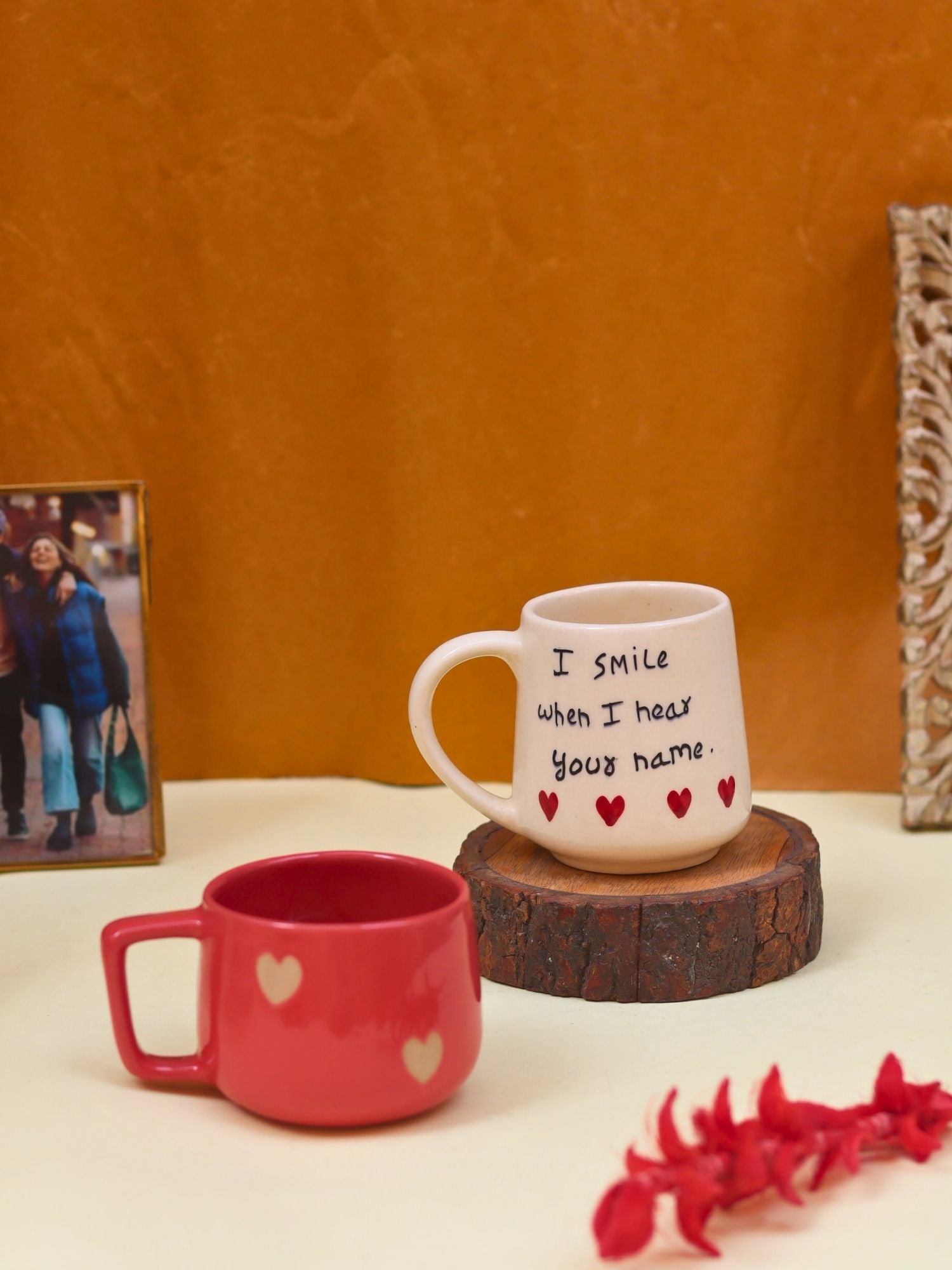 handmade Set of 2 - Heart-throb & I Smile when I hear your name mug combo