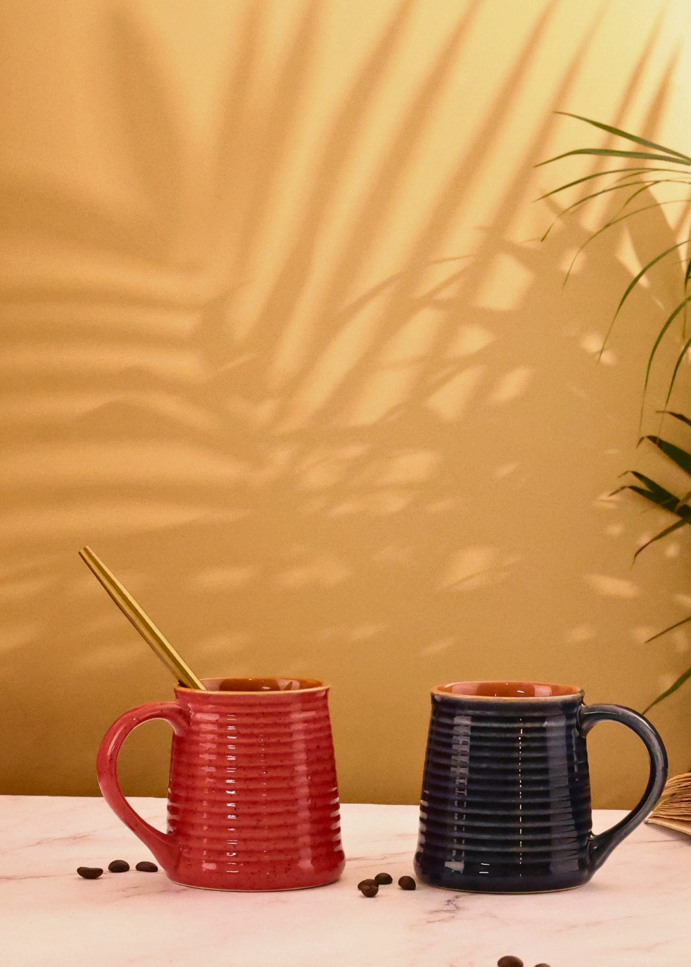 handmade red & blue coffee mug set of two combo