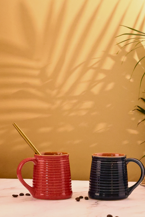 handmade red & blue coffee mug set of two combo