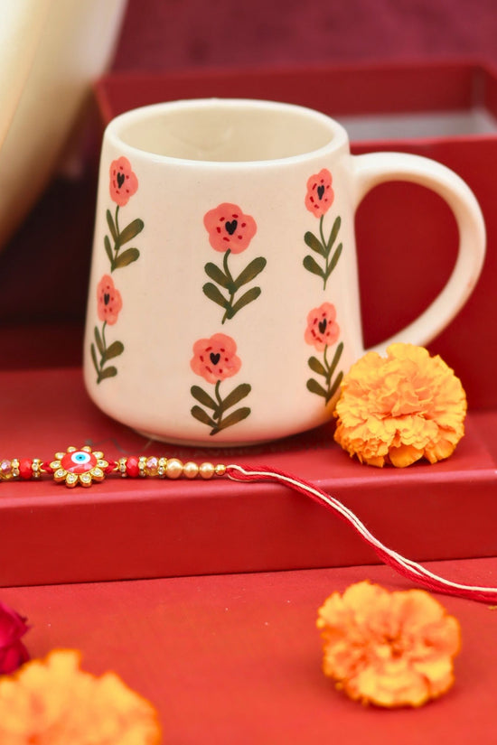 Poppy Flower Mug rakhi Gift Box made by ceramic