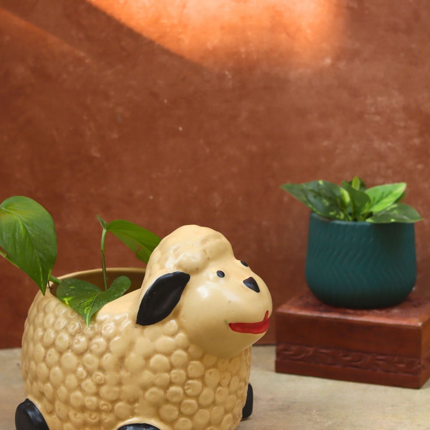 handmade Set of 2 - Sheep & Essential Teal Planter combo