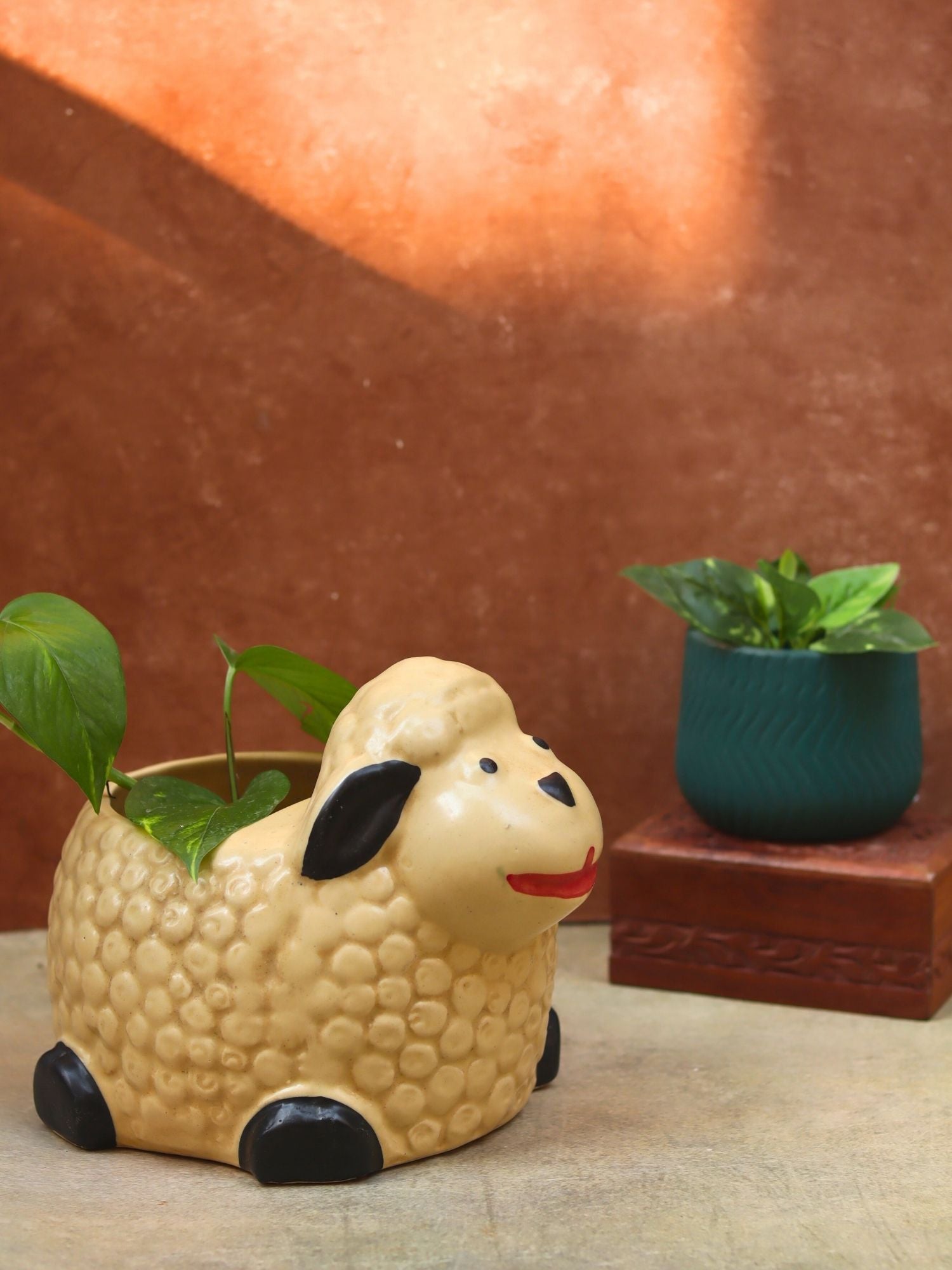 handmade Set of 2 - Sheep & Essential Teal Planter combo