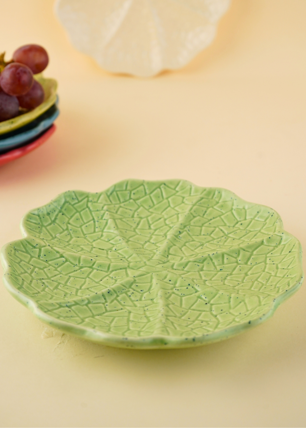sage green cabbage snack plate handmade in india 