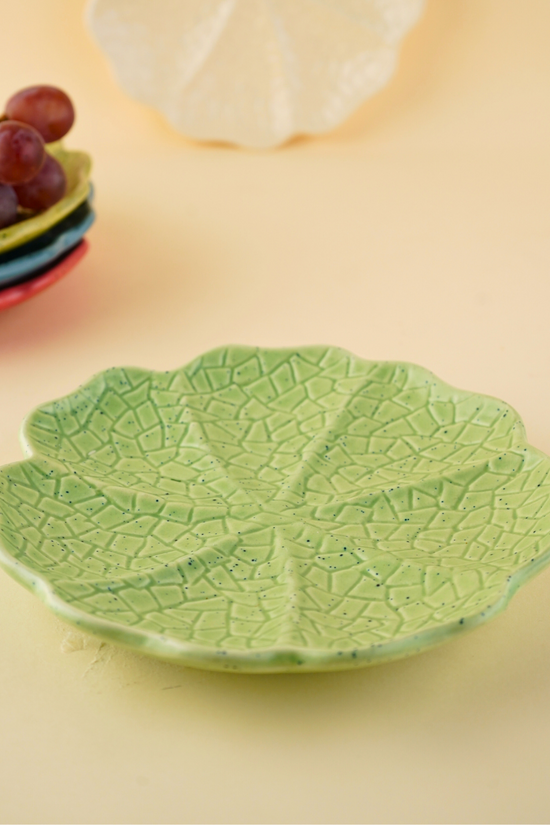 sage green cabbage snack plate handmade in india 