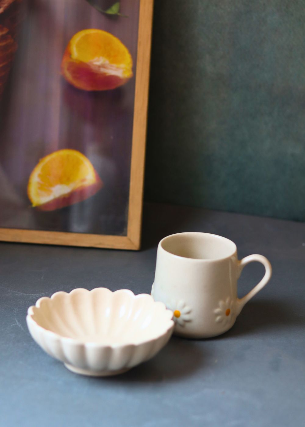 white lily mug & ice cream bowl made by ceramic