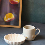 white lily mug & ice cream bowl made by ceramic