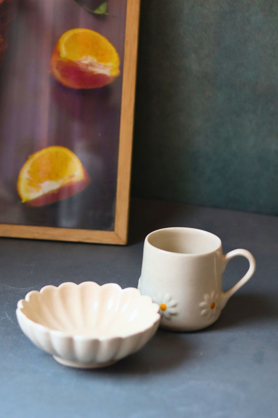 white lily mug & ice cream bowl made by ceramic