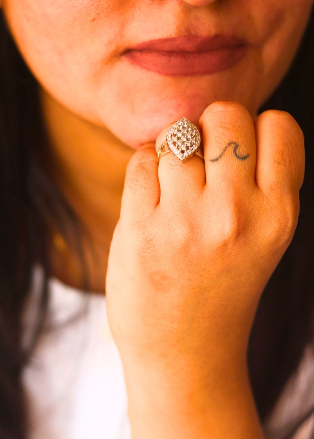 Stylish White AD Adjustable Ring handmade in india