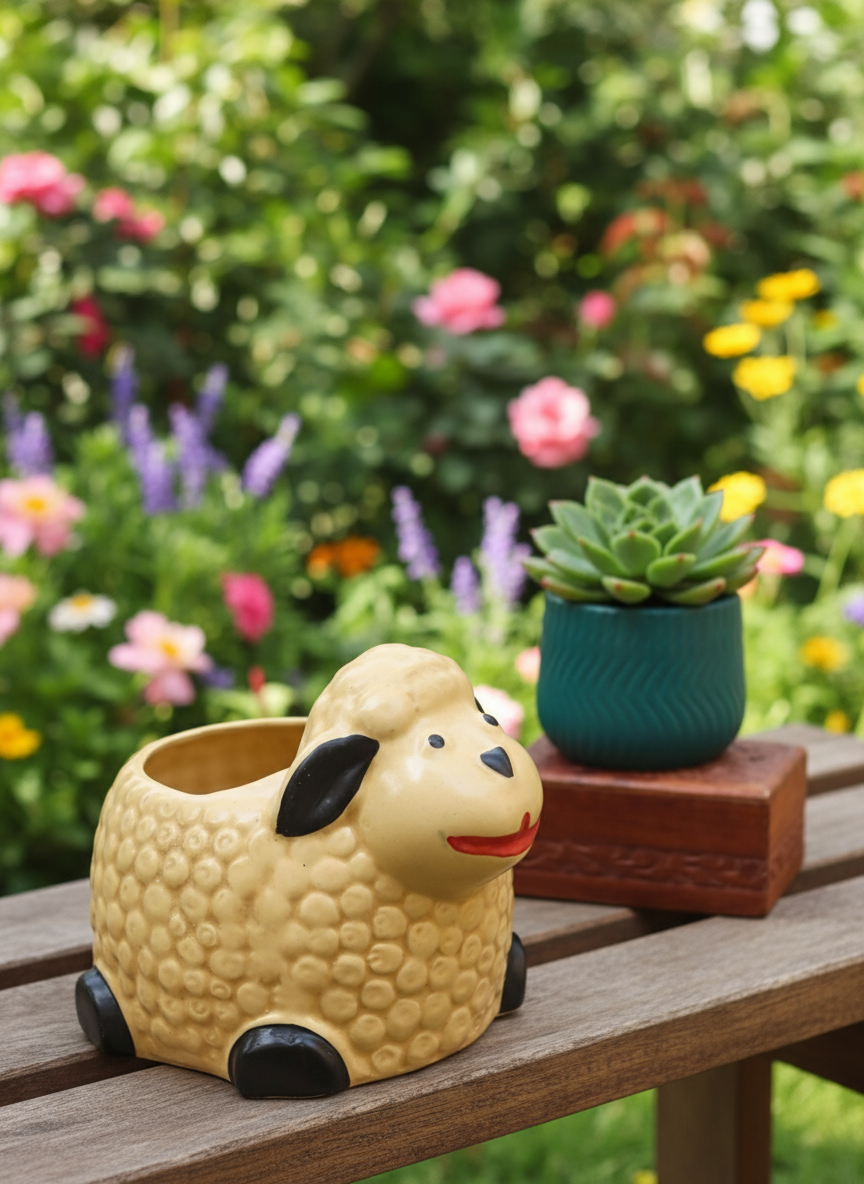 Set of 2 - Sheep & Essential Teal Planter combo
