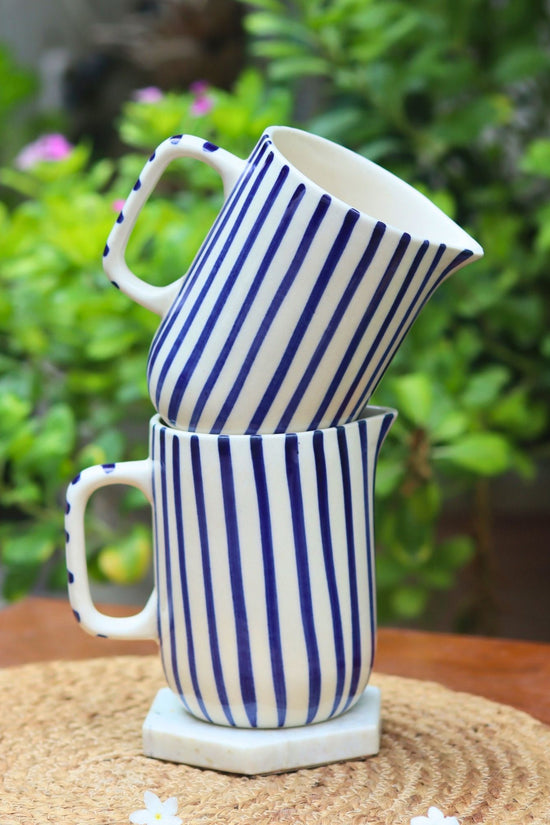 Blue striped jug handmade in India