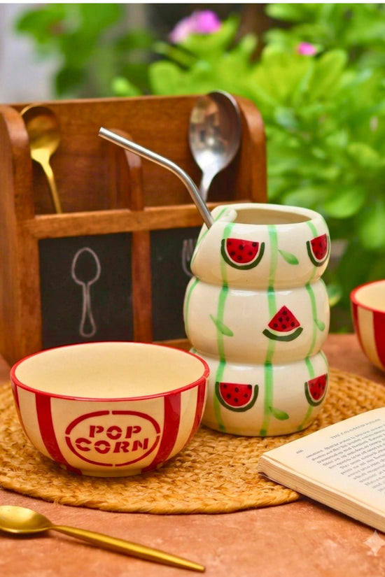 handmade Set of 2 - Melon Sipper & Basic Popcorn Bowl Combo