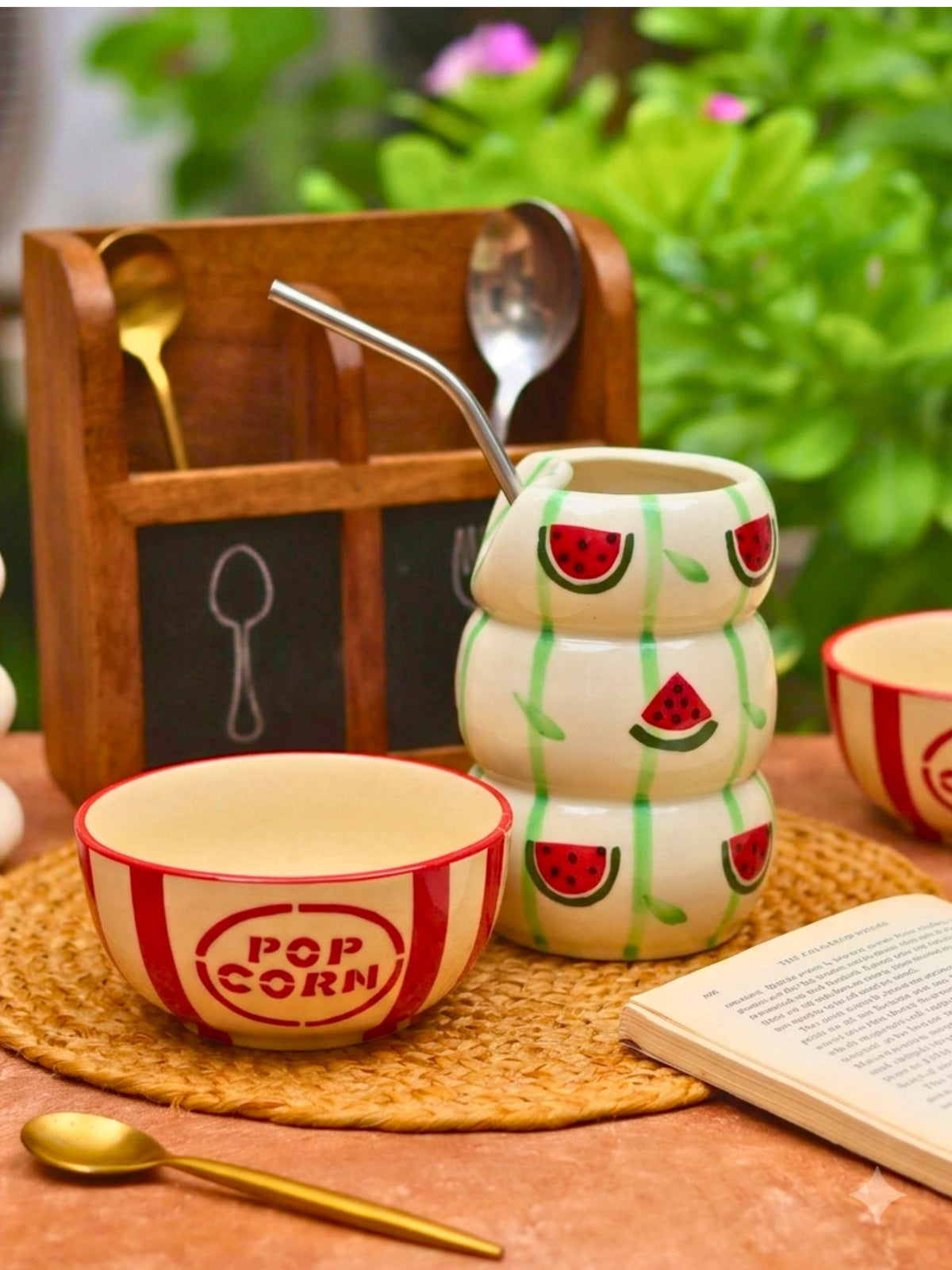 handmade Set of 2 - Melon Sipper & Basic Popcorn Bowl Combo