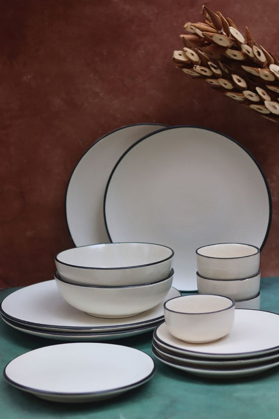 Set of 14 -  Basic White Dinner set handmade in India