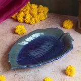 Royal Blue Betel Leaf Platter made by ceramic