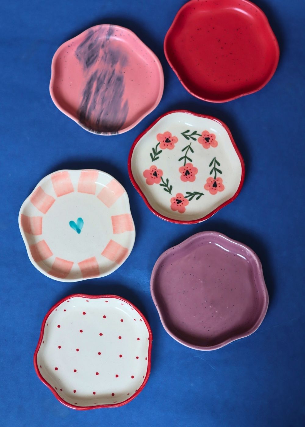 Set of 6 Neutral & Handpainted Dessert plate (for the price of 5) handmade in India