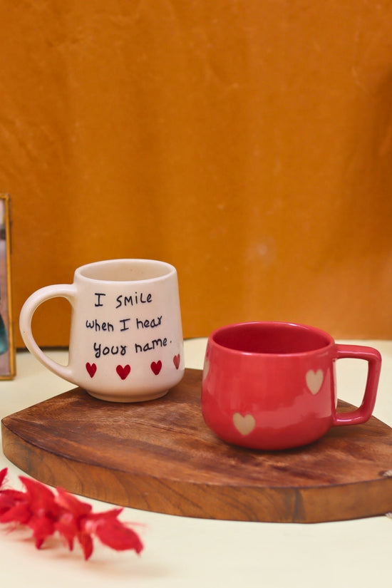 Set of 2 - Heart-throb & I Smile when I hear your name mug combo handmade in India