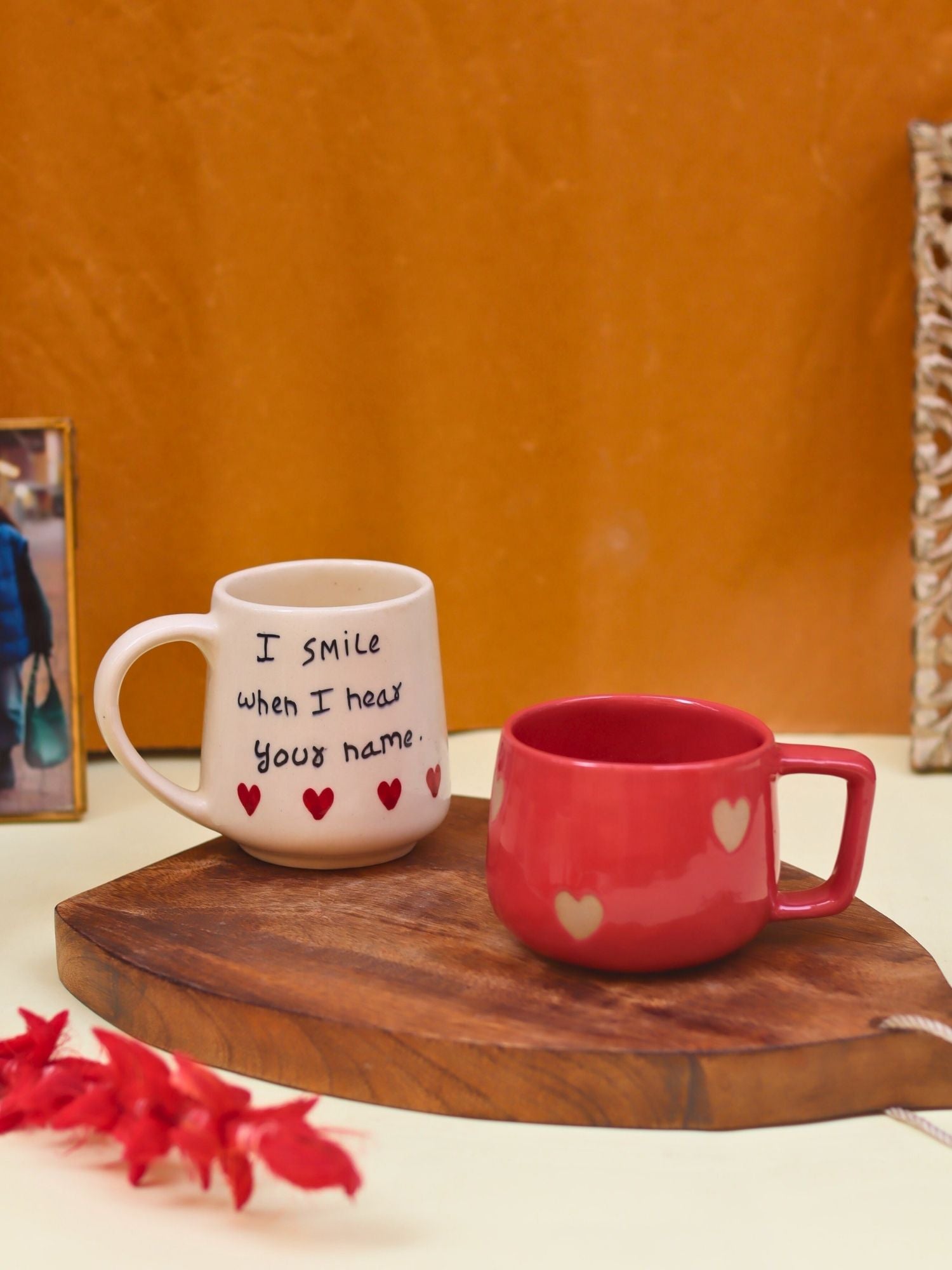 Set of 2 - Heart-throb & I Smile when I hear your name mug combo handmade in India