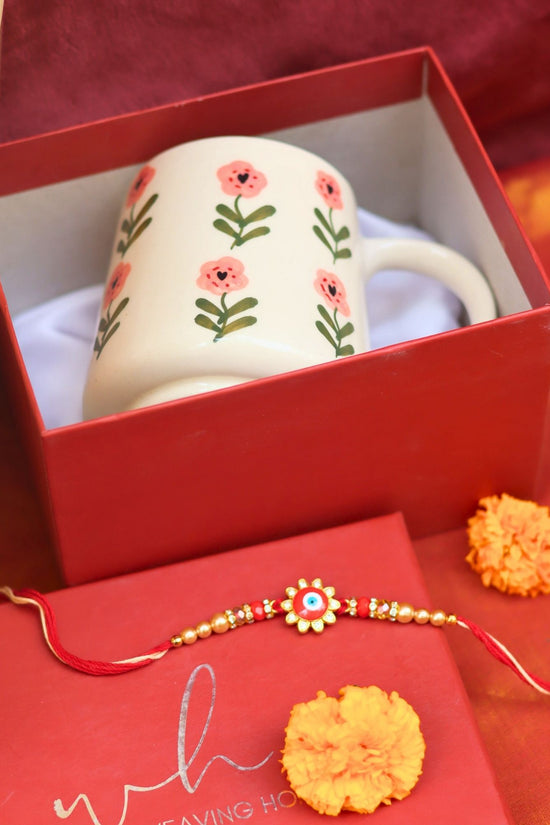 Poppy Flower Mug rakhi Gift Box handmade in India