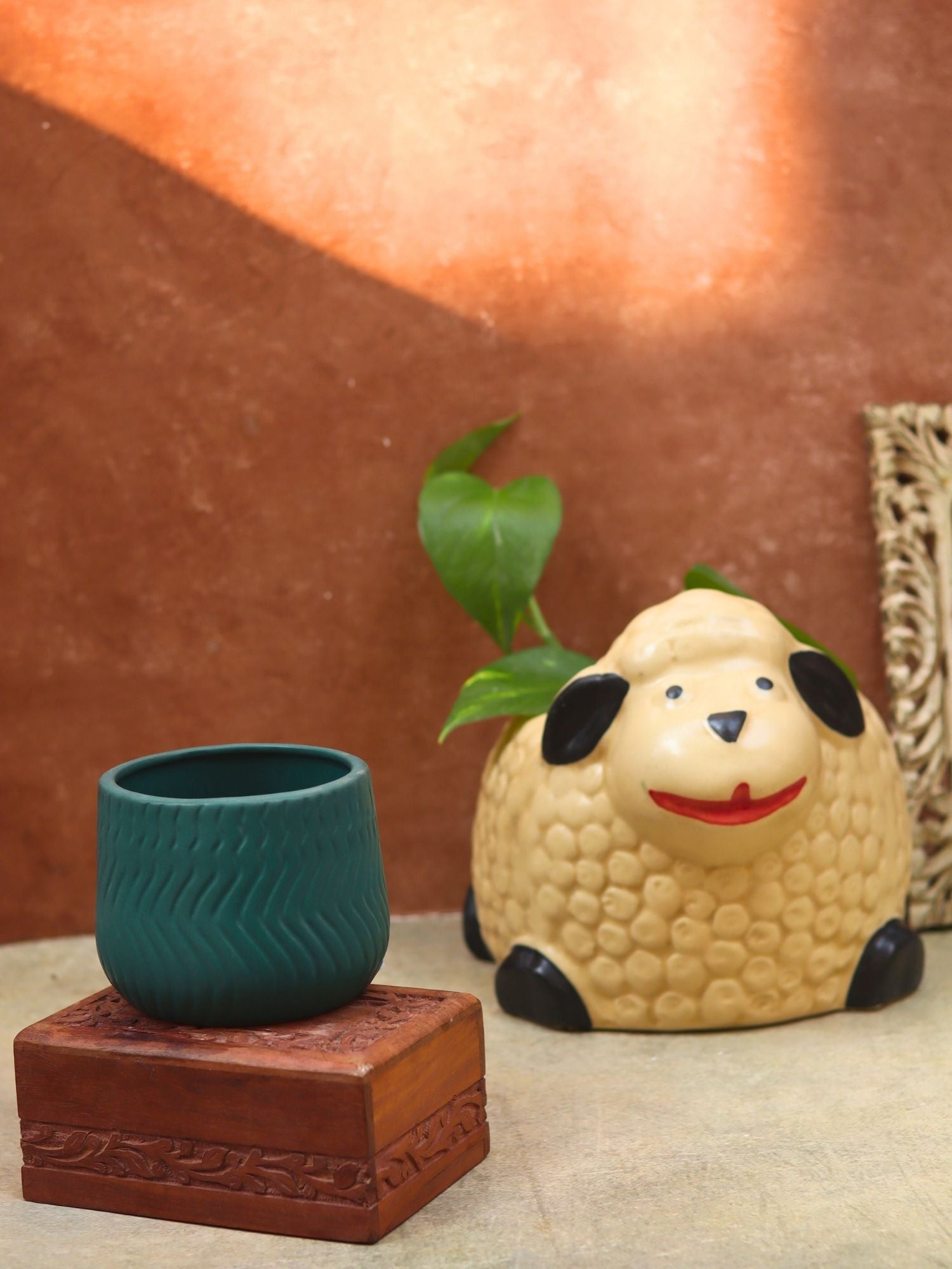 Set of 2 - Sheep & Essential Teal Planter combo with premium quality material