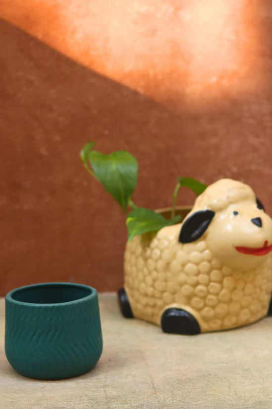 Set of 2 - Sheep & Essential Teal Planter combo handmade in India