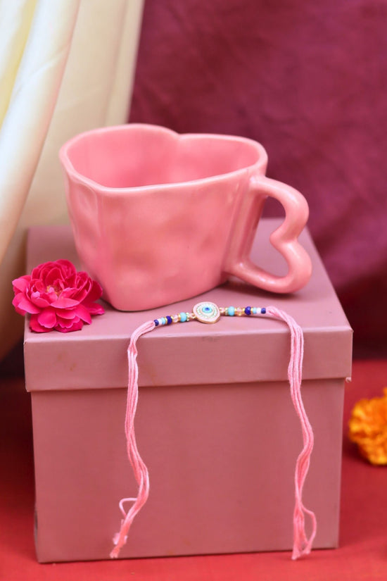 Handmade Dusty Pink Heart Mug Rakhi Gift Box