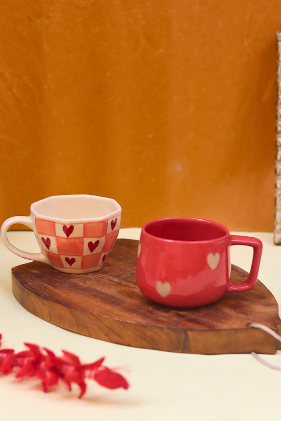 Set of 2 - Heart-throb & Chequered heart mug combo with premium quality material