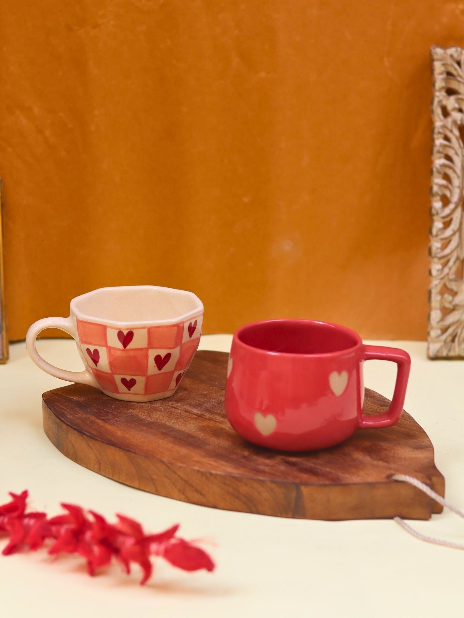 Set of 2 - Heart-throb & Chequered heart mug combo with premium quality material