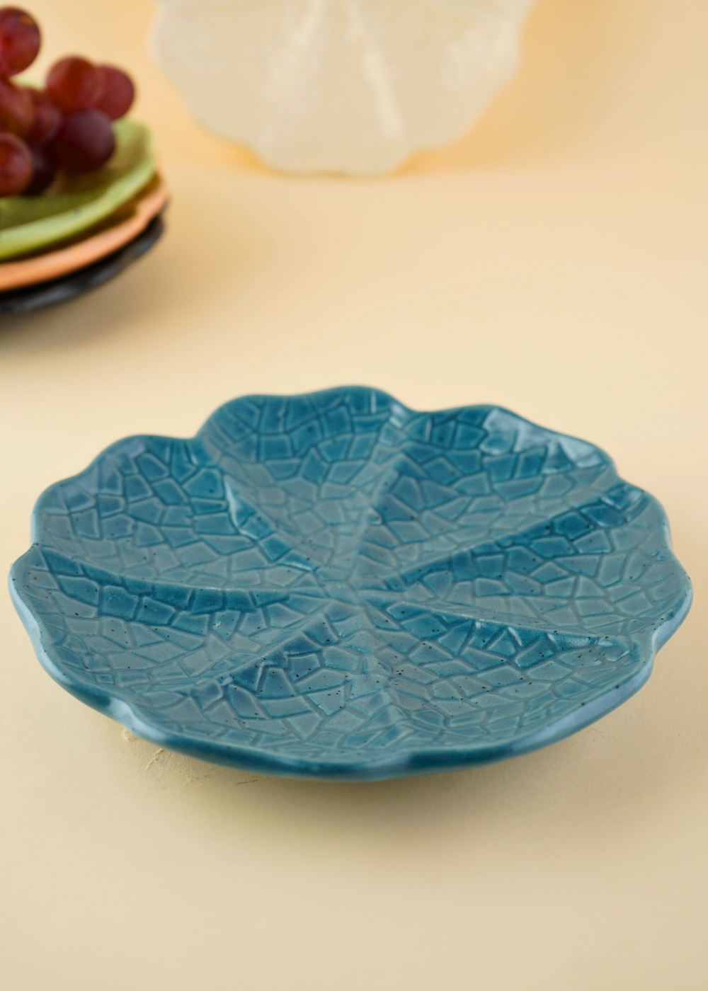 blue cabbage snack plate handmade in india 