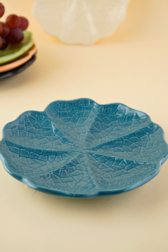 blue cabbage snack plate handmade in india 