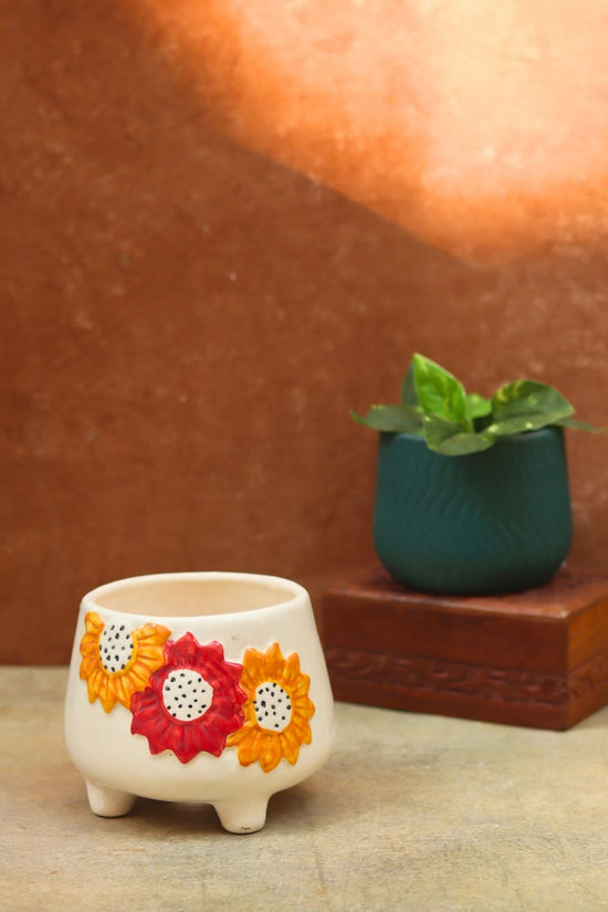 Handmade Set of 2 - Floral Bliss & Essential teal planter combo