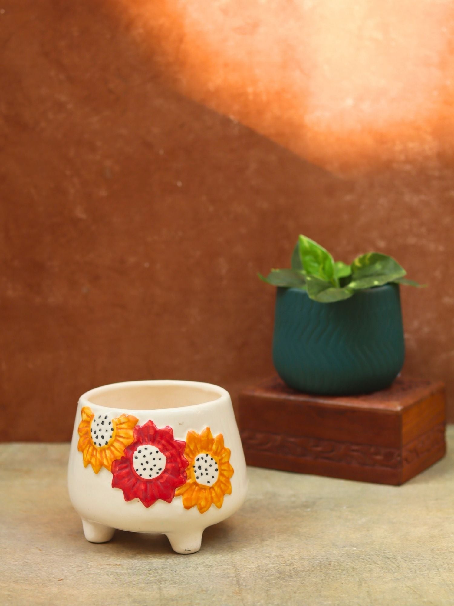 Handmade Set of 2 - Floral Bliss & Essential teal planter combo