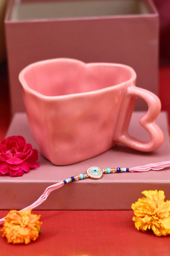 Dusty Pink Heart Mug Rakhi Gift Box with premium quality material