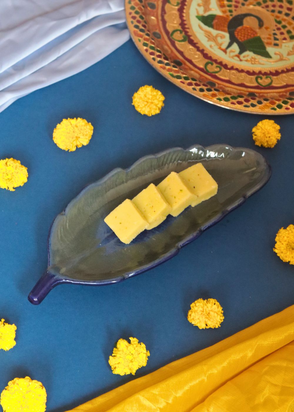 Handmade Royal Blue Leaf Platter