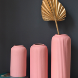 Pink Ribbed Vase - Set of 3