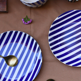 Handmade ceramic blue thick stripes plates