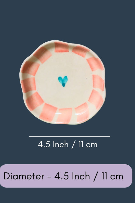 Striped Heart Handmade Dessert Plate