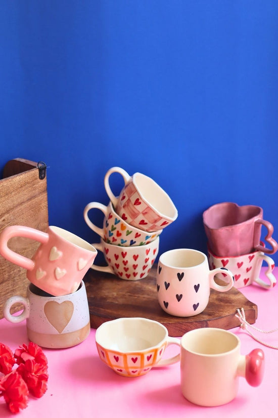 Set of 10 Sweet Heart Mugs Combo (for the price of 7) handmade in India