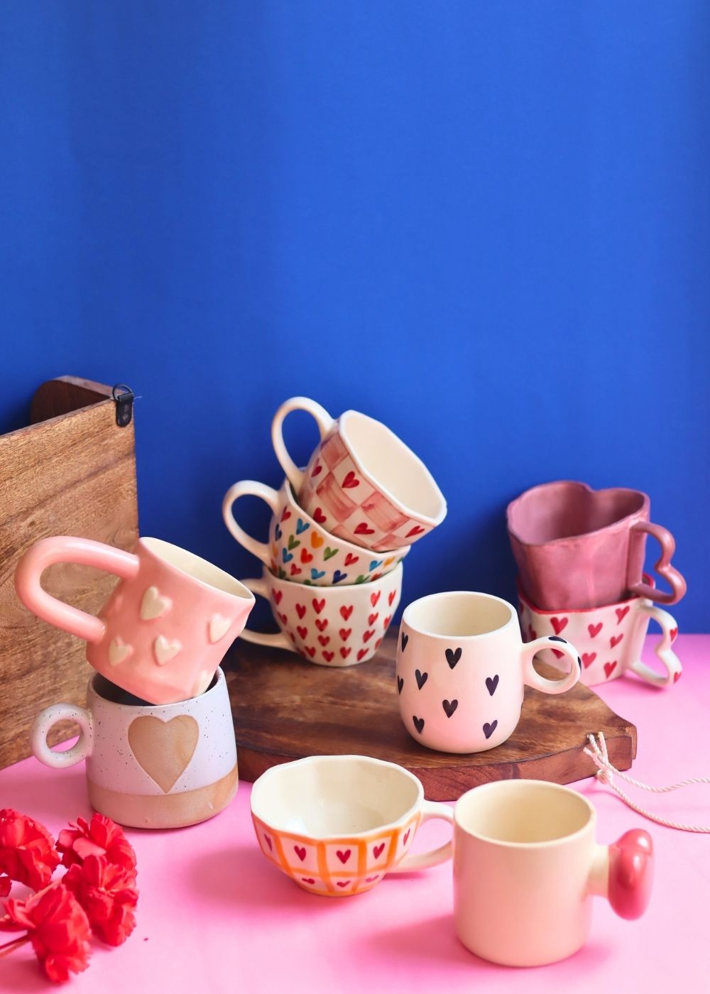 Set of 10 Sweet Heart Mugs Combo (for the price of 7) handmade in India