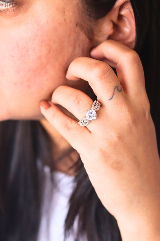 Dreamy White Solitare American Diamond Adjustable Ring handmade In india