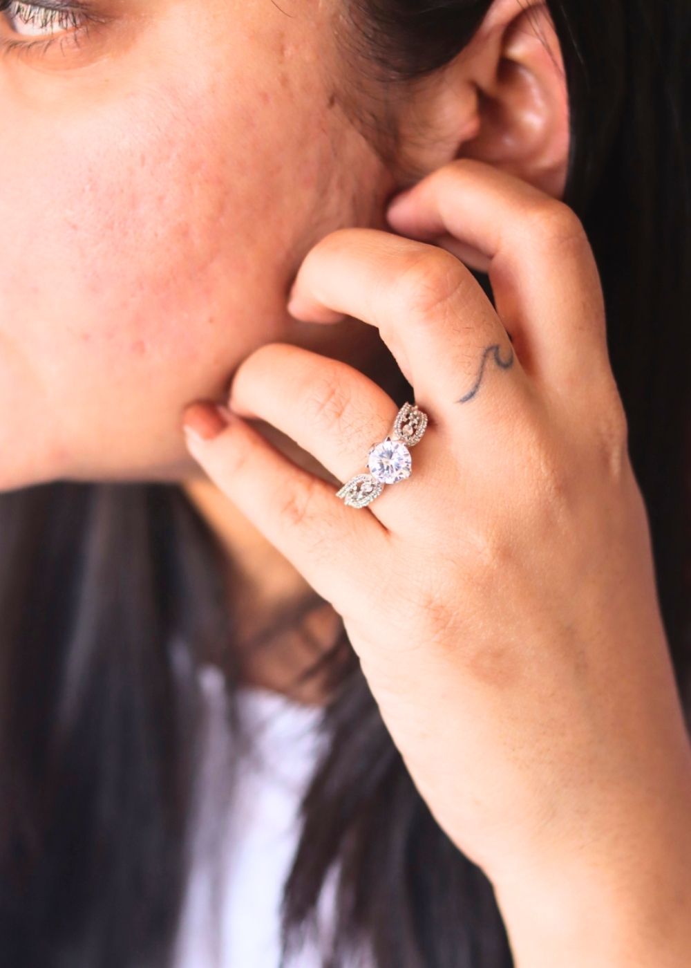 Dreamy White Solitare American Diamond Adjustable Ring handmade In india