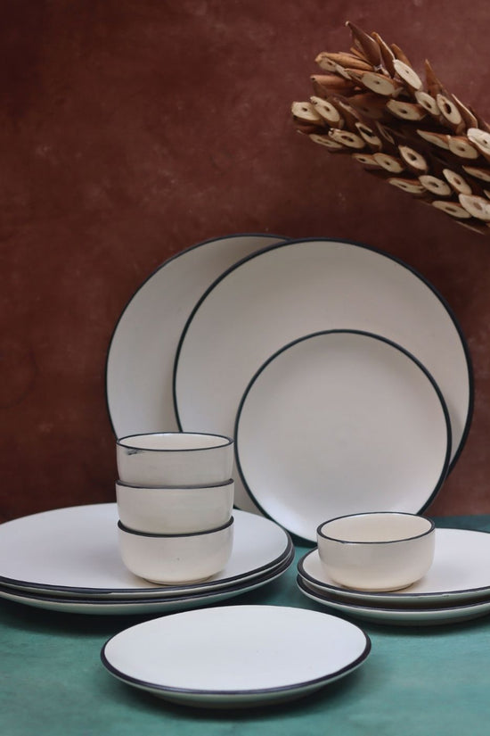 Set of 12 - Basic White Dinner set handmade in India