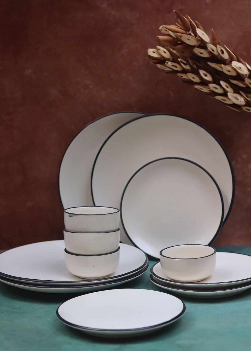 Set of 12 - Basic White Dinner set handmade in India