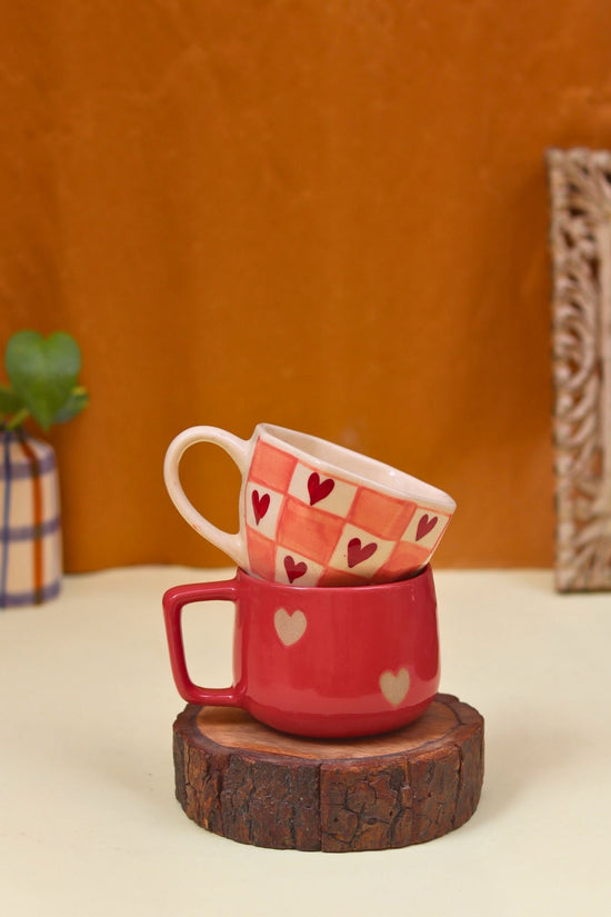 handmade Set of 2 - Heart-throb & Chequered heart mug combo