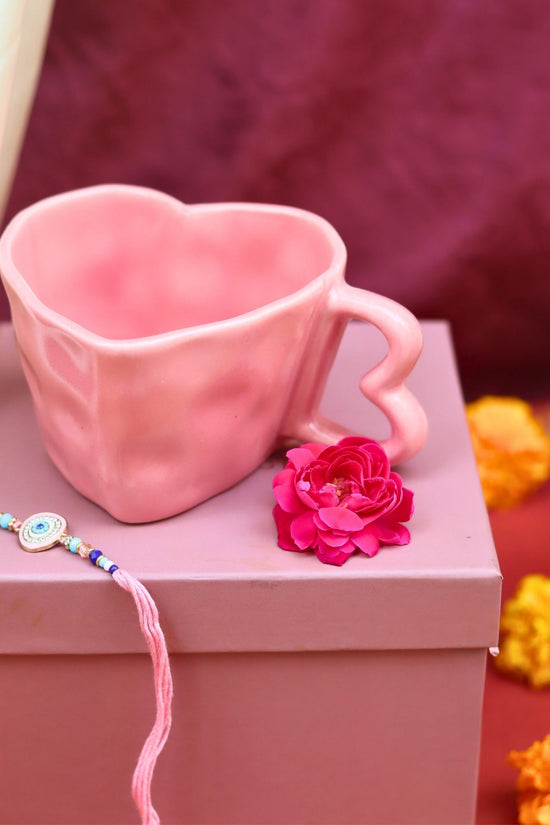Dusty Pink Heart Mug Rakhi Gift Box made by ceramic