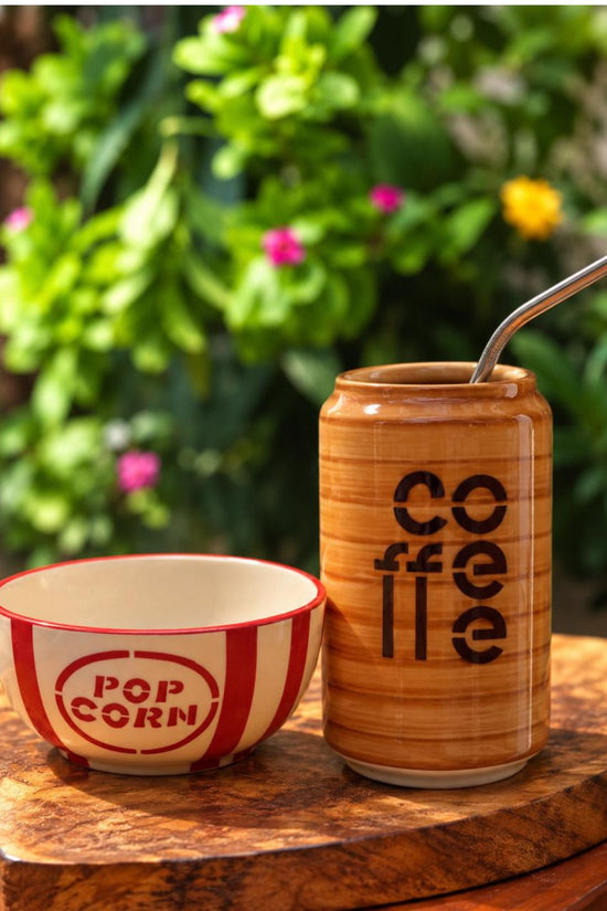 handmade Set of 2 - Basic Popcorn Bowl & Coffee Tumbler Combo
