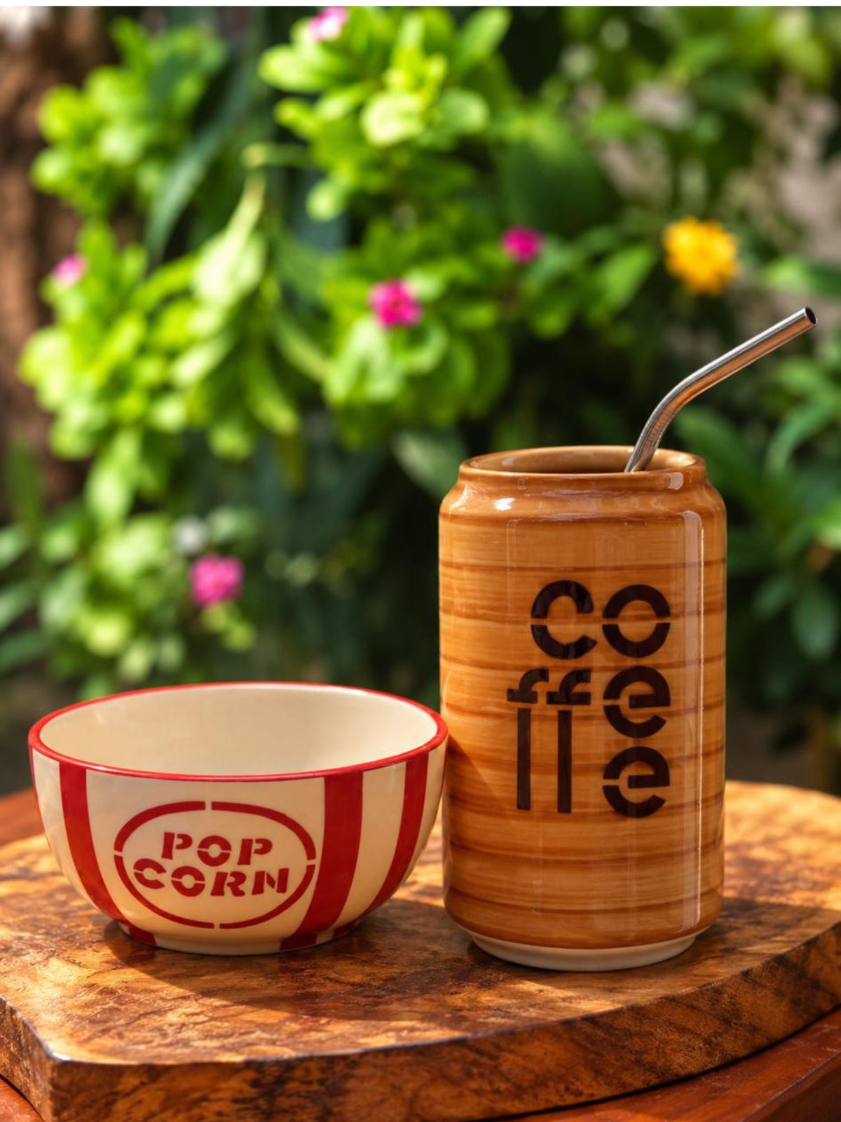 handmade Set of 2 - Basic Popcorn Bowl & Coffee Tumbler Combo