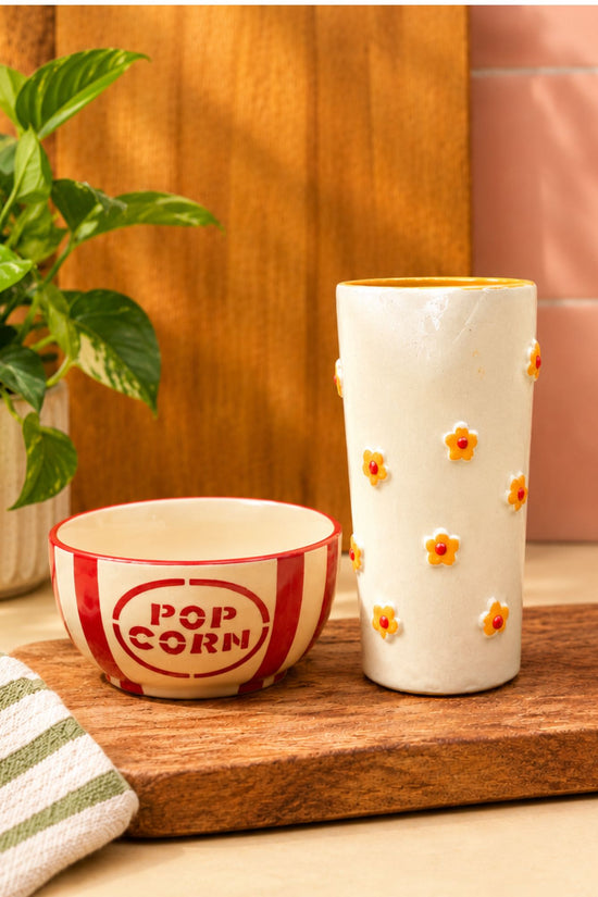 Handmade Set of 2 - Basic Popcorn Bowl & Yellow Spring Tumbler Combo